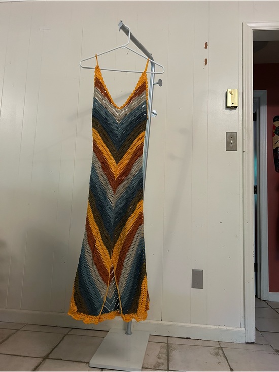 Free People Dresses & Skirts - Free People Crochet Chevron Midi Dress in Mustard, Teal, Rust